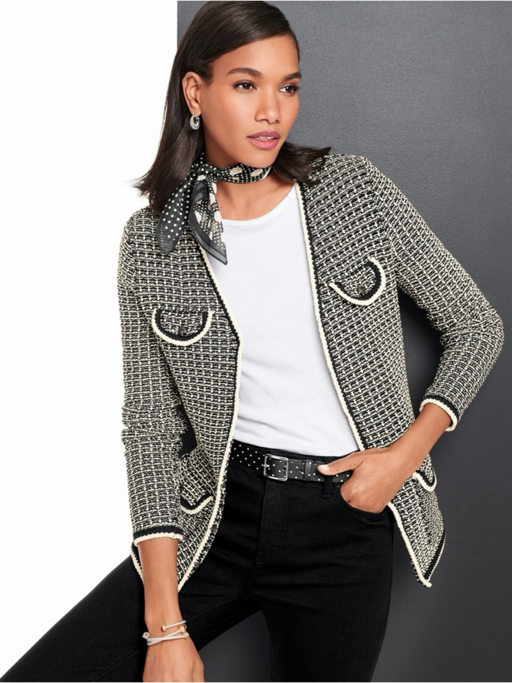 NWT Talbots 1X black white tipped tweed sweater jacket business casual office
